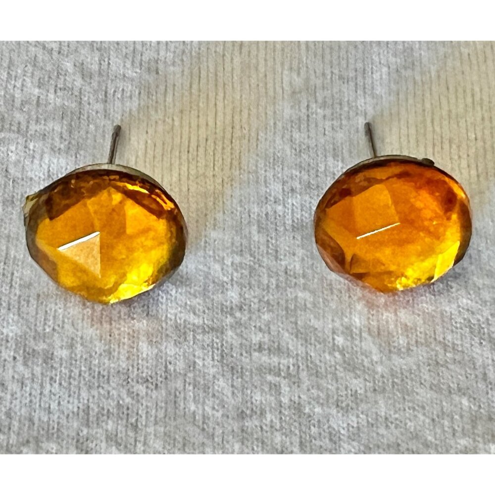 Vintage Amber-Like Gemstone Stud Earrings With Metal Backing – .5” Diameter - Picture 2 of 7
